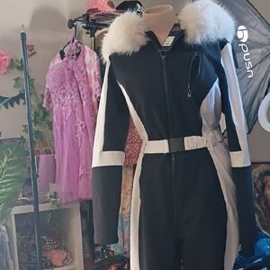 Fashion Nova Black and White Snow Suit with Fur Collar